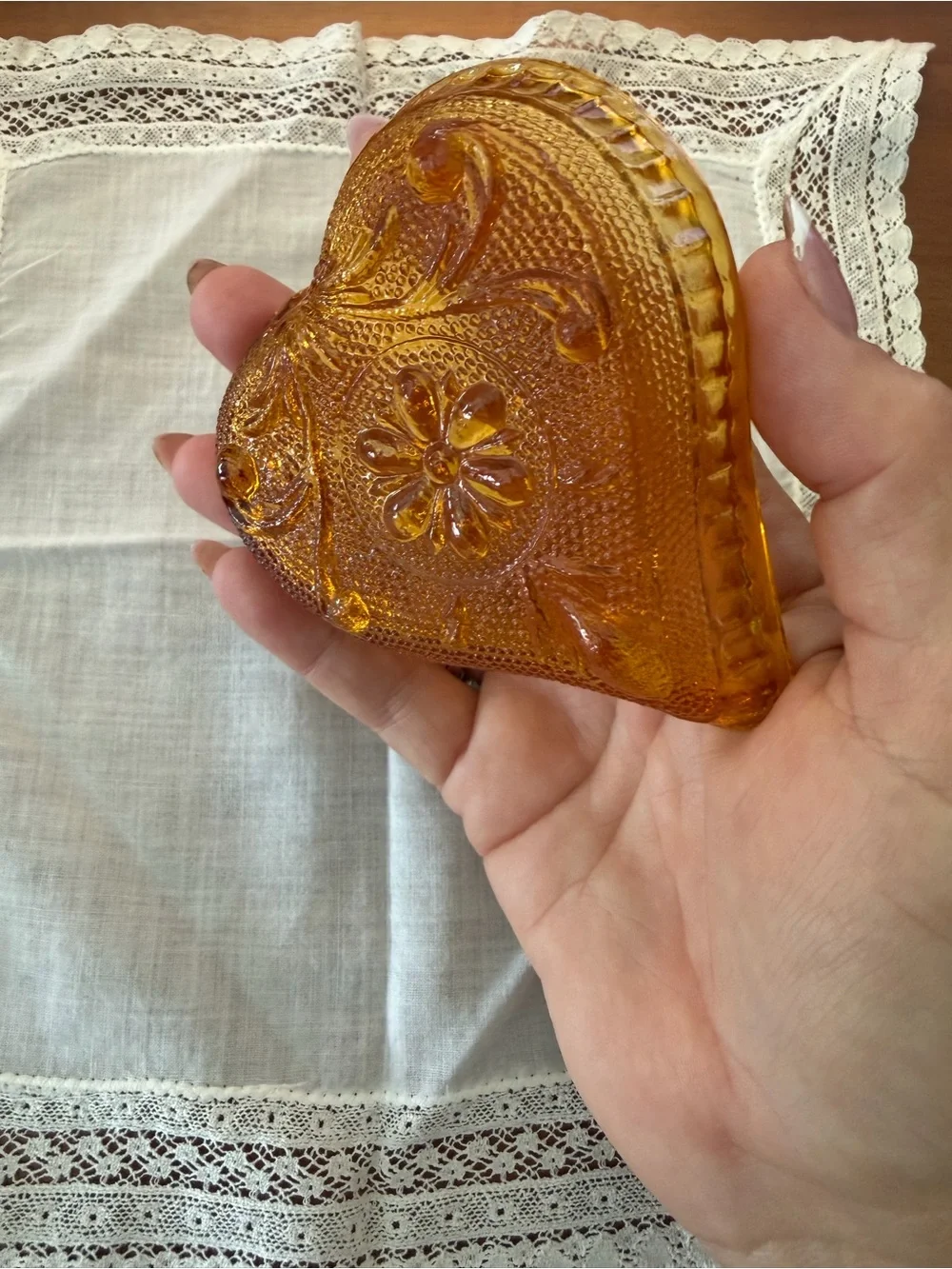 Heart-Shaped Amber Glass Serving Dish - Home Dining